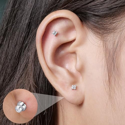Limerencia Titanium Flat Back Screw Back Stud Earrings for Women Men - color: Silver 9