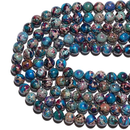 8mm Natural Blue Imperial Jasper Gemstone Beads Polished Round Smooth Stone Beads for Bracelets Jewelry Making 15inch Loose Beads - color: Blue Imperial Jasper, size: 8mm