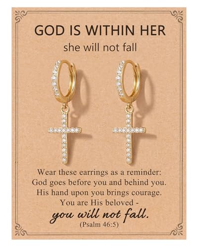 Dangle Cross Earrings for Women Teen Girls Baptism Jewelry Gifts - style: God is within her
