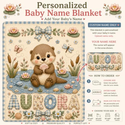 Personalized Baby Blanket With Name, Custom Baby Blankets, Sea otter Design - color: Sea Otter