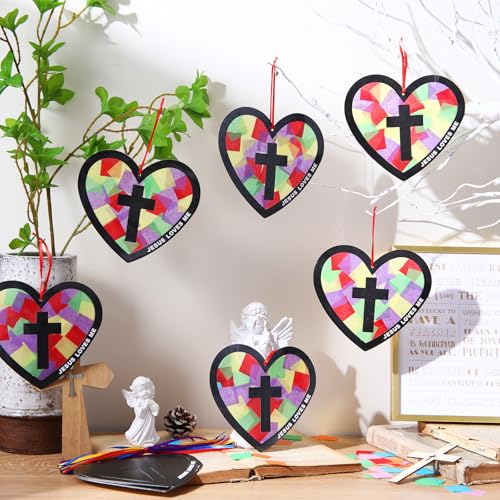 Motipuns 32 Sets Heart Suncatcher Craft, Christian VBS Sunday School - style: Heart