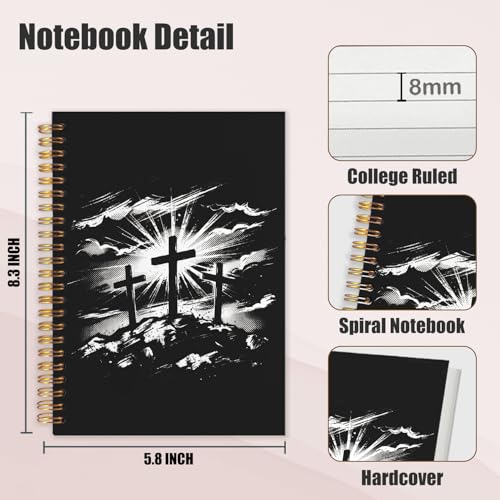 Black Christian Spiral Notebook Journal 5.5x8.3in, Faith Prayer Journal for Women Men, Religious Bible Scripture Hardcover Notebook for Church Study Work Office - color: Black Christian