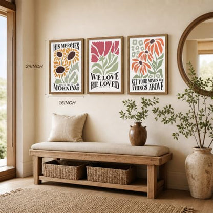 3 Piece Christian Scripture Wall Art Framed Bible Verses Prints 16x24 In - color: Flower（Framed）, size: 24"L x 16"W