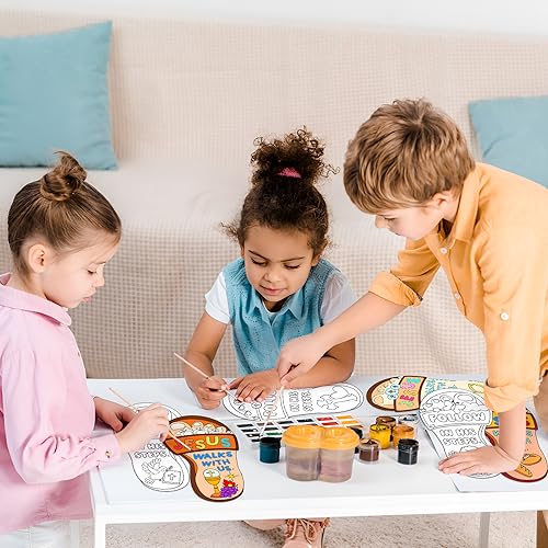 Dvbonike 24Pcs Jesus Walks with Us Sunday School Religious Coloring Crafts - color: Footprint