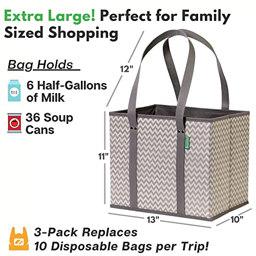 Reusable Grocery Bags (3 Pack) – Heavy Duty Shopping Bags, Chevron - color: Chevron
