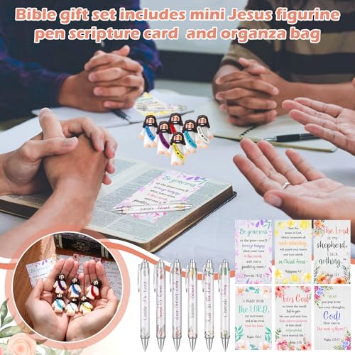 Cinnvoice 6 Set Christian Gifts Jesus Figures Bible Pens, Floral Style