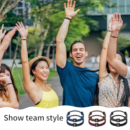 PineHaven 6 Pcs Braided Cross Bracelet for Men Women, Adjustable Christian Rope Cross Bracelet with Metal Knot Religious Gifts - color: deep color