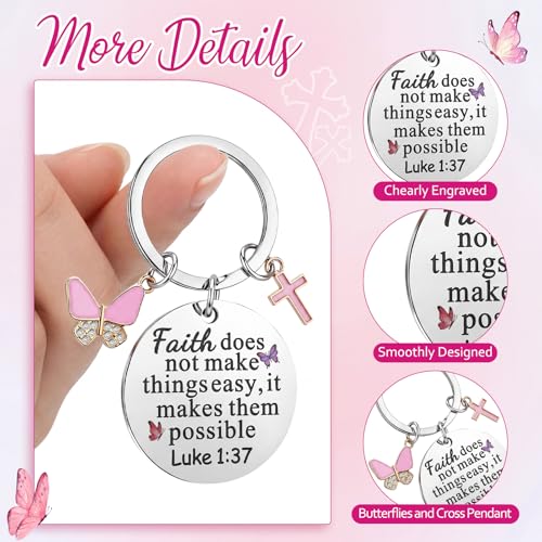 Nosiny 9 Pcs Christian Gift for Women Bulk Bible Verse Religious Keychain Baptism Faith Flower Cross Inspirational Gifts - style: Butterfly, Cross