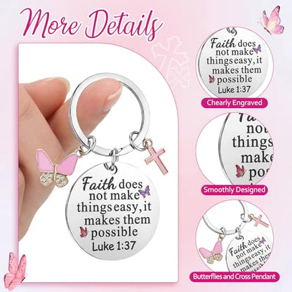 Nosiny 9 Pcs Christian Gift for Women Bulk Bible Verse Religious Keychain Baptism Faith Flower Cross Inspirational Gifts - style: Butterfly, Cross