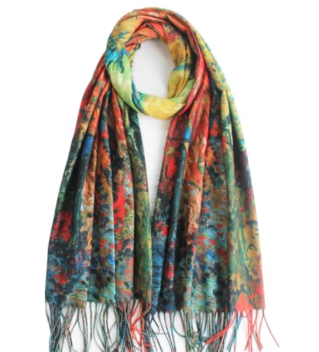 Umjetnost Soft Cashmere Feel Scarf For Women Winter Warm Scarves Large Shawl Wrap Monet Van Gogh Art Print - color: C30 Red&blue