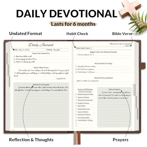SUNEE Christian Bible Study & Prayer Journal for Men – Undated 6-Month Scripture Notebook for Daily Devotional & Faith Growth, Meaningful Religious Gift for Pastor, Husband or Graduation (Brown) - color: Brown