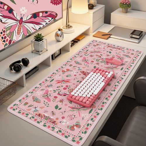 iCasso Pink Desk Pad Mat,XXL Large Mouse Pad,Desk Matt for Desktop - color: Butterfly-pink