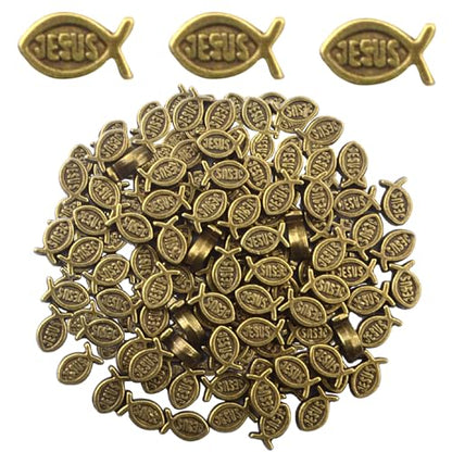 100pcs Jesus Fish Spacer Beads Religious Charm Beads Tibetan Alloy Christian Fish Shape Loose Beads for DIY Bracelet Necklace Jewelry Making Supplies - color: Bronze