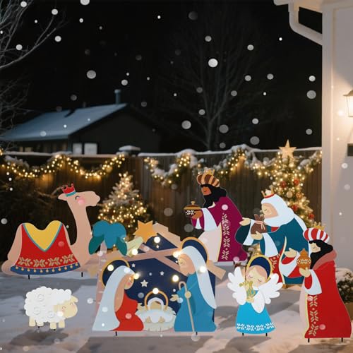 WONDER GARDEN Christmas Nativity Yard Stakes,7 Pack Outdoor Garden Decor