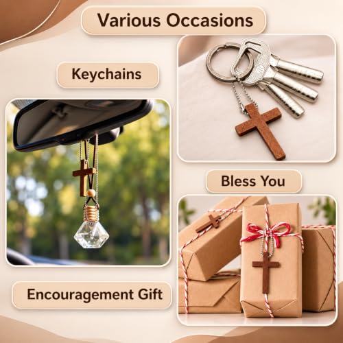 Mr. Pen- Wooden Pocket Cross Charms, 60 pcs, 10 m Rope & Threader