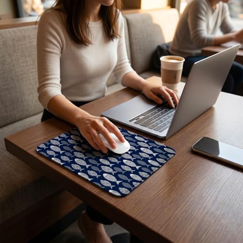 Navy Blue Fish Coastal Beach Mouse Pad, Nautical Ocean Fish Sea Life Mouse Pad for Lake Beach House Office Computer Laptop Desk Accessories, 9.5x7.9 Inch - color: Navy Blue