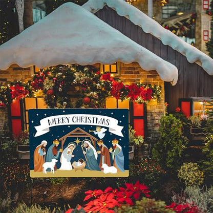 Christmas Decorations Outdoor Yard Nativity Scene Yard Sign reversible Dual Religious Manger Scene Yard Sign for Garden Lawn Christmas Decorations Holy family nativity scenes (Garden Sign Large) - size: Garden Sign Large