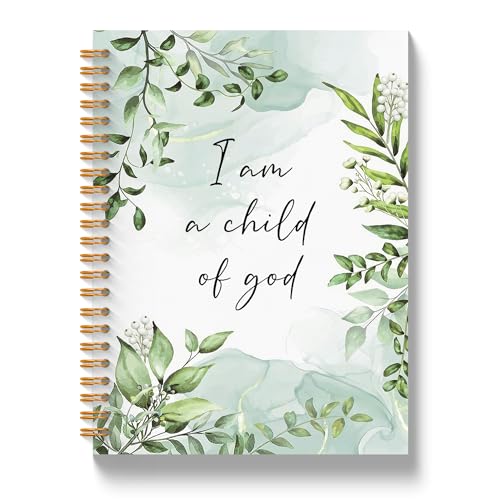 Christian Spiral Notebook, I Am a Child of God Bible Notebooks for Note Taking, Bible Study Journal, Green Botanical Scripture Journal Notebook, 5.5x8.3 Inch - color: Child Of God