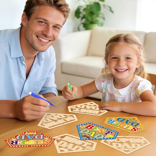 BeYumi Fathers Wooden Ornament Craft - 20Pcs Father's Day Wooden Craft for Kids Super DAD Ornaments Diamond-Shaped with Gem Stickers DIY Best DAD Kit Make Your Own Art Gifts School Classroom Home - style: Super Dad