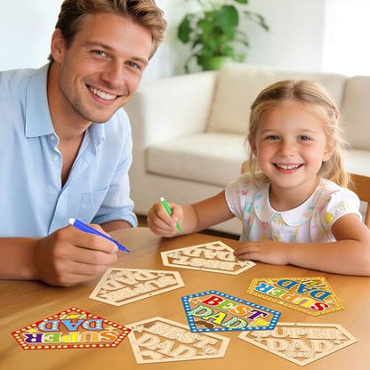 BeYumi Fathers Wooden Ornament Craft - 20Pcs Father's Day Wooden Craft for Kids Super DAD Ornaments Diamond-Shaped with Gem Stickers DIY Best DAD Kit Make Your Own Art Gifts School Classroom Home - style: Super Dad