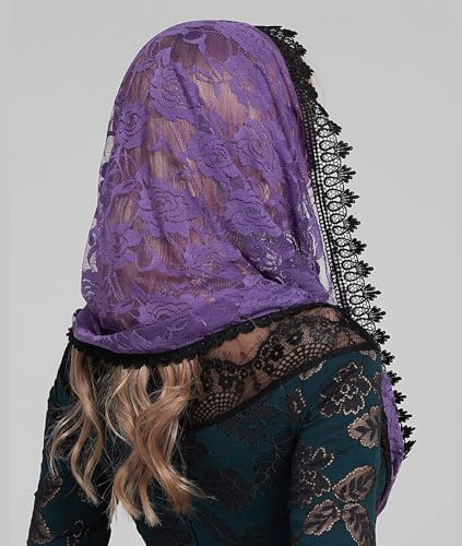 YHDDYG Infinity Veil for Catholic Mass Lace Infinity Scarf Church Veil for Girls Mantilla Infinity Veils Roses S97 - color: Purple Infinity