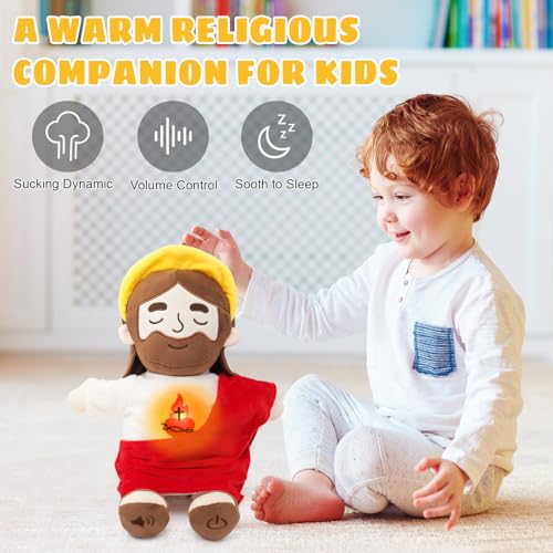 15" Soothing Jesus Plush Toys that Breathes, Light up Plush of God - color: Red