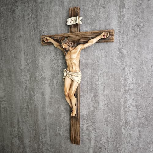 BC Catholic Crucifix Wall Cross, 14"H Jesus Statue Cross for Wall - size: 14"L x 7.7"W