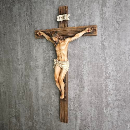 BC Catholic Crucifix Wall Cross, 14"H Jesus Statue Cross for Wall - size: 14"L x 7.7"W