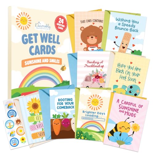 Decorably 24 Pack 4x6in Vibrant Friends Get Well Cards with Envelopes