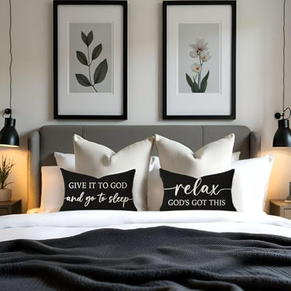 Black and White Christian Throw Pillow Covers 12x20 Inch Set of 2 - color: Black