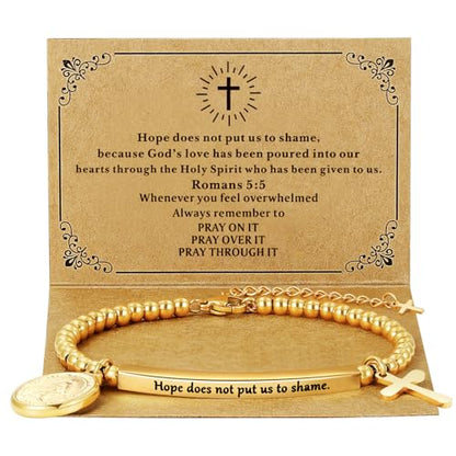 DS Women Christian Charm Bracelet,Cross Scripture Stainless Steel Jewelry - style: Hope does not put us to shame.-Gold