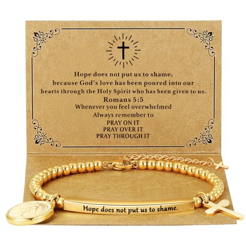 DS Women Christian Charm Bracelet,Cross Scripture Stainless Steel Jewelry - style: Hope does not put us to shame.-Gold