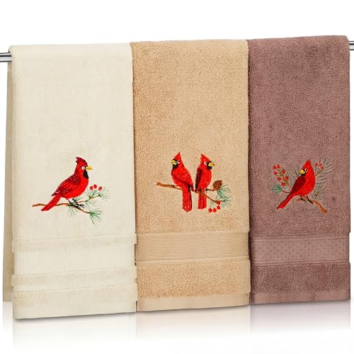 3 Pcs Cardinal Hand Towels for Bathroom Absorbent, Brown, Cardinal Birds - color: Cardinal Birds, size: 13.3 x 29.5 inches