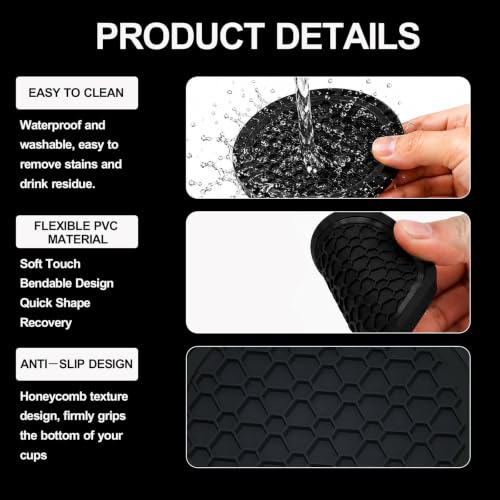 4PCS Car Cup Holder Coasters - 2.75 Inch Non-Slip Insert Water Bottle Holder Pads, Dustproof Automotive Interior Accessories Mat, Universal for Vehicles, Trucks, RVs (Black) - color: Black