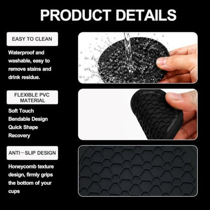 4PCS Car Cup Holder Coasters - 2.75 Inch Non-Slip Insert Water Bottle Holder Pads, Dustproof Automotive Interior Accessories Mat, Universal for Vehicles, Trucks, RVs (Black) - color: Black