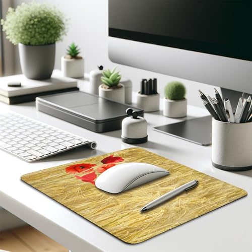 Vibrant Red Poppy Flowers Mouse Pad, Summer Wheat Field Durable Desk Mat - color: Color_DE0010XX