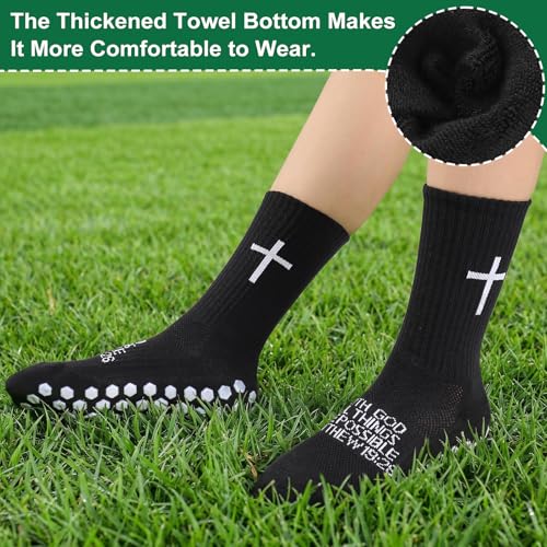 4/6 Pairs Christian Anti Slip Bible Verse Cross Print Socks - color: Black & White 3:5
