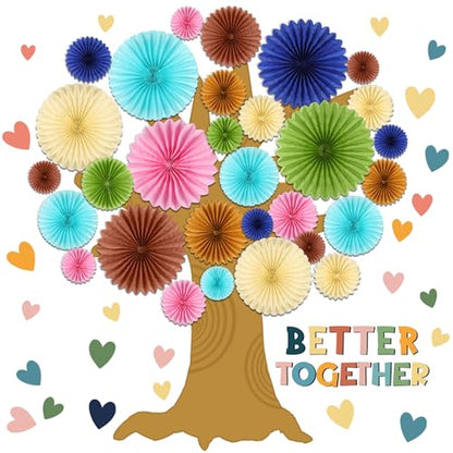 Gersoniel 62 Pcs Back to School Bulletin Board Set Boho Tree Bulletin Board Decorations for Classroom DIY Tree Paper Fans Cutouts Better Together Wall Decor for Home School Classroom Teacher Supplies - style: Boho