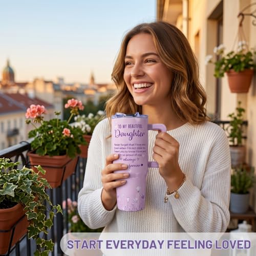 Daughter Birthday Gifts, 40oz Insulated Stainless Steel Tumbler with Handle, Inspirational Gifts for Daughter from Mom and Dad, Birthday Graduation Present Ideas for Daughters - color: Daughter