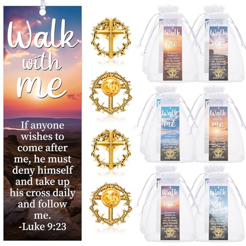 Supervitae 12 Set Christian Lapel Pins Bookmarks, Walk with Me Luke 9:23 - style: Walk with Me