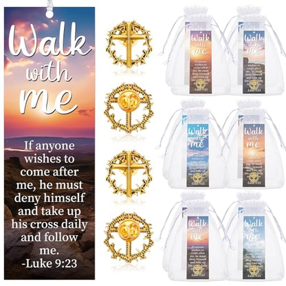 Supervitae 12 Set Christian Lapel Pins Bookmarks, Walk with Me Luke 9:23 - style: Walk with Me