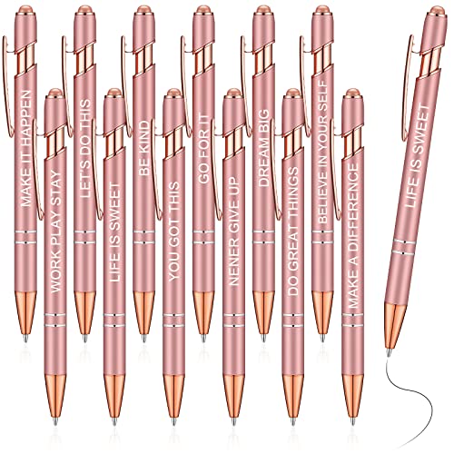 Zonon 12 Pcs Inspirational Pens, Motivational Ballpoint Pen Gifts for Women - color: Rose Gold, style: Motivational Style