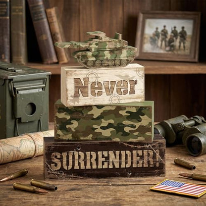 Britimes Tiered Tray Decor Set, 4 Pack, Wooden Table Sign, Camo Military - color: Camo