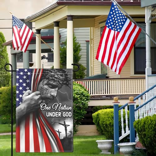 One Nation Under God Garden Flag Jesus Garden Flag for Outside 12x18 Double Sided Christian Patriotic American Jesus Garden Flags for House Outdoor Yard Garden Decor