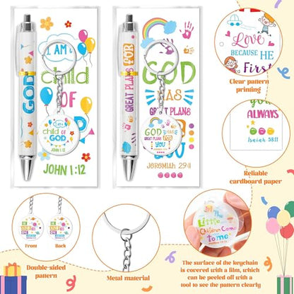ANGOLIO Christian Inspirational Bible Verses Gifts - 230P Religious Inspirational Bookmarks Colorful Christian Pens Keychains Scripture Stationery Gift for Kids Sunday School Church Classroom Supplies - style: Bible Verse
