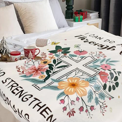 Christian Throw Blanket Gift for Women 60"x50", Birthday Inspirational Gift - color: Flowerchrist