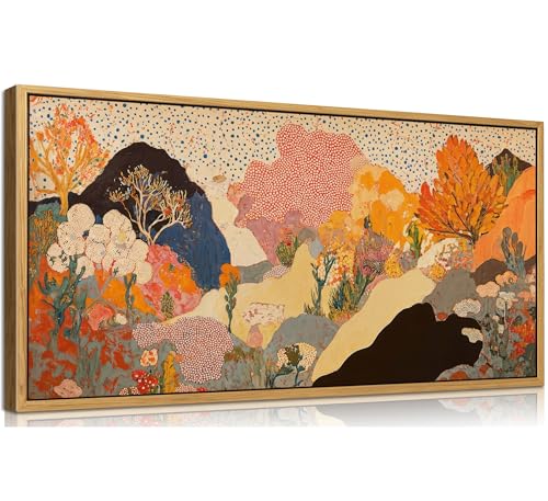 Large Framed Boho Mountains Wall Art Abstract Landscape Canvas Wall Decor - color: Boho, size: 48"L x 24"W