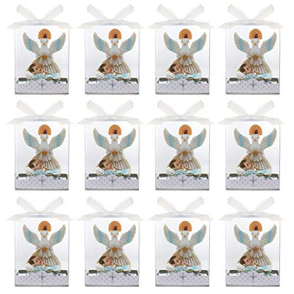 Lunaura Religious Keepsake - Set of 12"Boy" Baby Laying in Basket with Dove and Candle Favors - Blue