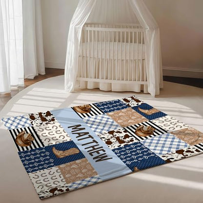 Personalized Cowboy Baby Blanket, Western Desert Cactus Theme Design, Custom Name Toddler Kids Throw, Rustic Nursery Bedding Decor, Baby Gift Idea - color: Cowboy Baby Blanket