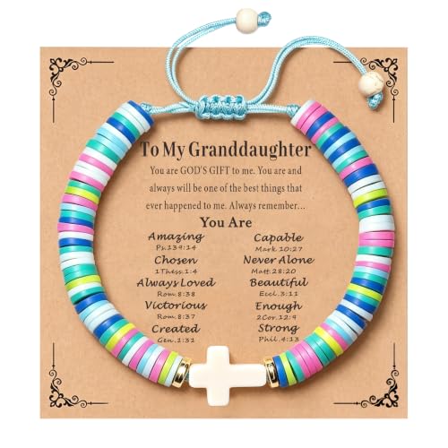 TAGOMEI Cross Bracelet Baptism Gifts for Girl Kids Women Christian Gifts - color: Blue, To Granddaughter